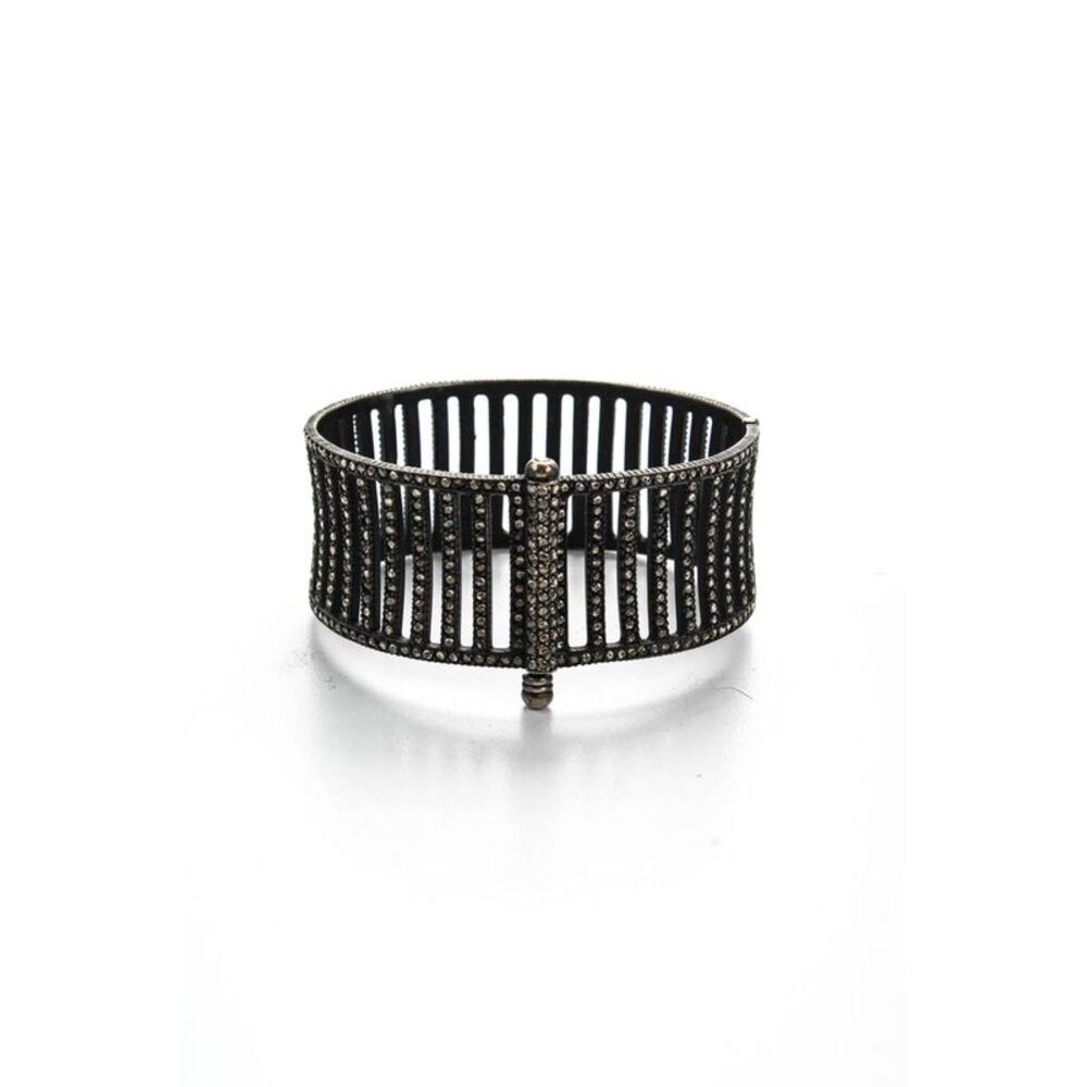 Designer Womens Silver Tone Metal Diamond Cuff Bracelet